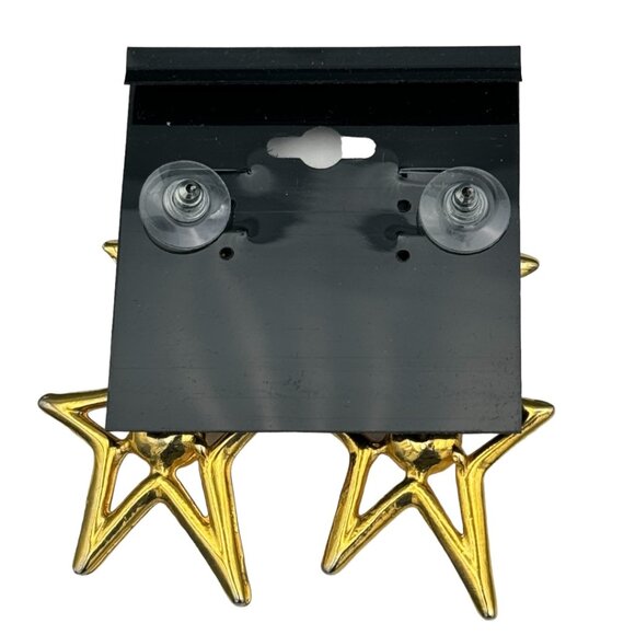 80s / 90s Glam Rockstar Gold Star & Rhinestone Vintage Dangle Costume Earrings - Picture 6 of 7